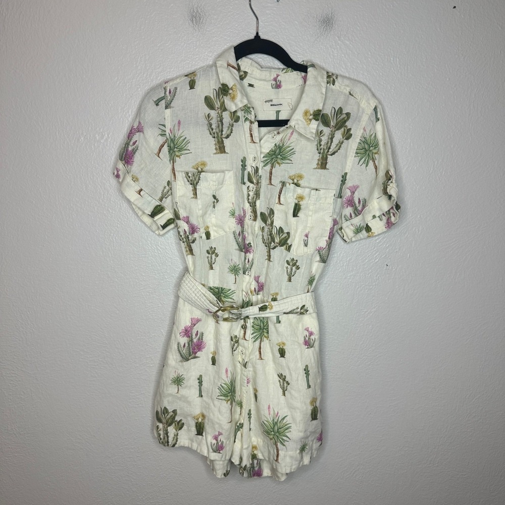 KIVARI Saguero Printed Playsuit Linen Utility Romper Desert Cactus Print Size 4 - Picture 3 of 8